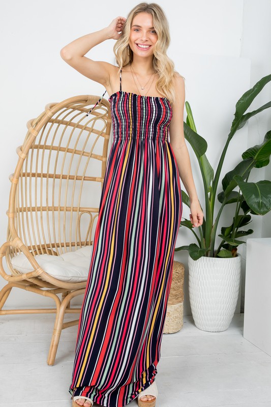 e Luna Striped Smocked Maxi Dress