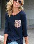 e Luna Solid Sequin Pocket Tunic