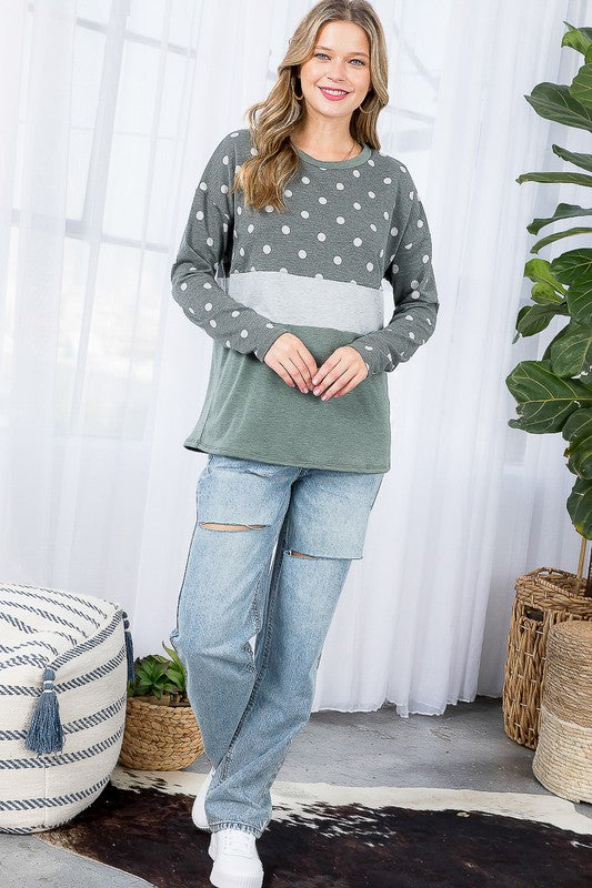 e Luna Polka Dot Colorblock Top