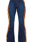 GJG Denim Fringe Bell Bottom in Dark Wash- 30 Inseam