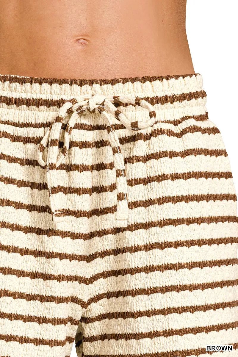 Zenana Striped Short Sleeve Tee & Shorts Set in Brown