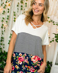 e Luna PLUS Solid Striped Floral Jersey Top