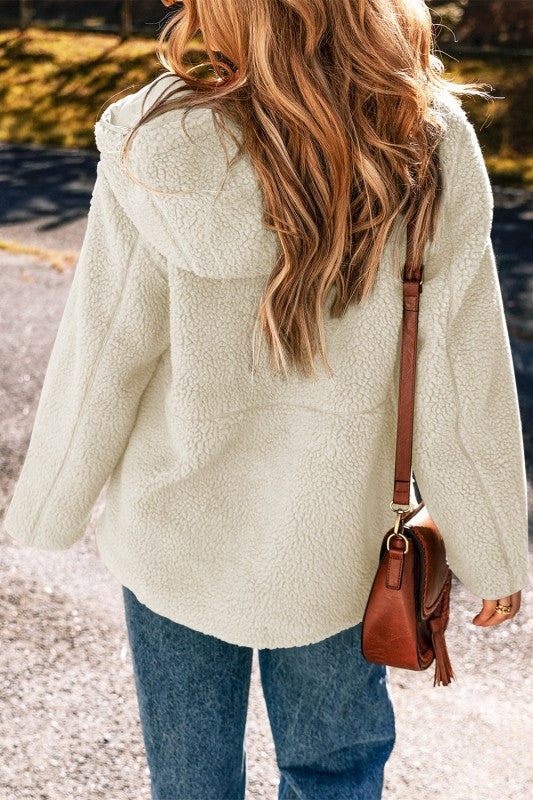 Fleece Zip-Up Drawstring Pocketed Hooded Jacket