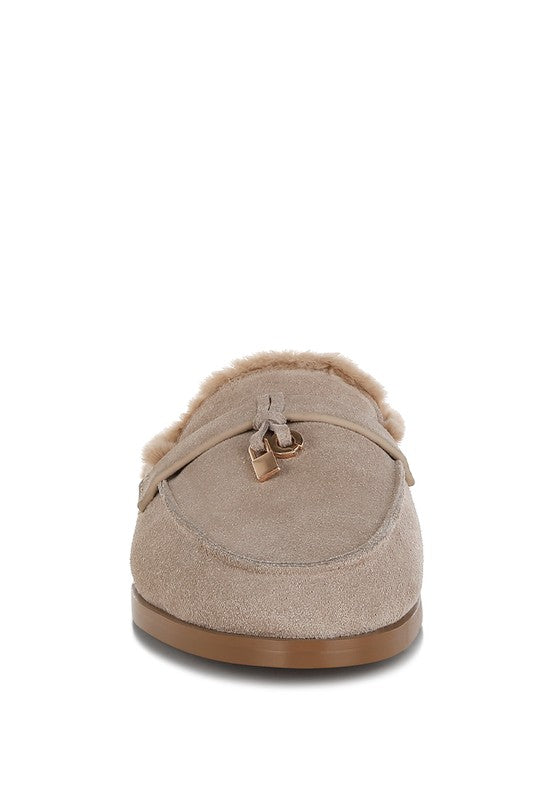 Bosnia Suede &amp; Faux Fur Slip On Mules