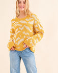 And The Why Full Size Textured Pattern Contrast Sweater