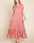 BOMBOM Short Sleeve Tiered Maxi Dress