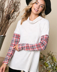 e Luna Plaid Mixed Turtleneck Top