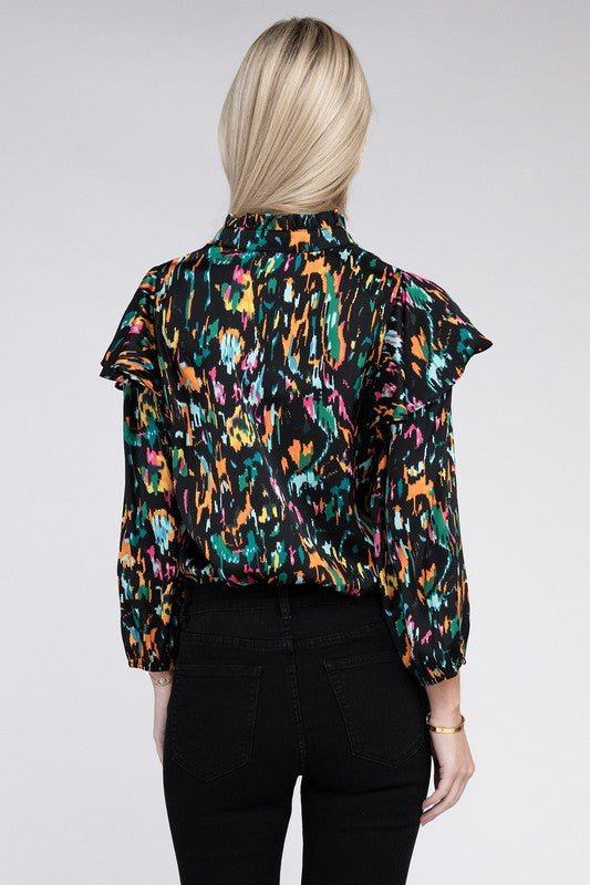 Multicolor Print Ruffle Blouse