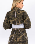 American Bazi Camouflage Cropped Jacket with Chains