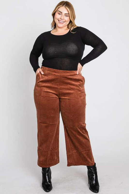 Jade By Jane Ribbed Velvet Crop Wide Leg Pants Plus Size