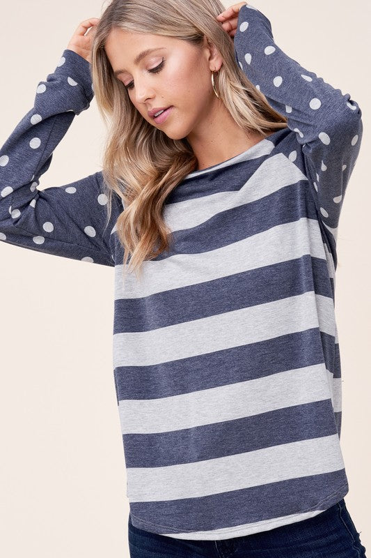 e Luna Dot Stripe Mixed Sweatshirt