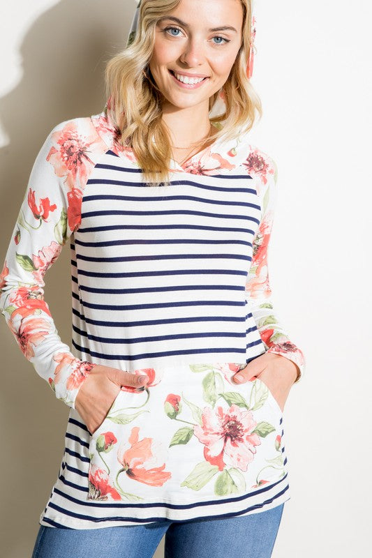 e Luna Striped Floral Mix Sweatshirt