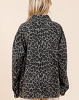 Mittoshop Leopard Button Up Denim Shacket with Breast Pockets