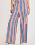 Umgee Peace Sign Patch Striped Wide Leg Pants