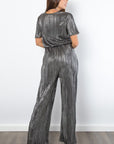 Be Stage Surplice Short Sleeve Pleated Foil Jumpsuit