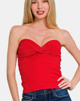 Zenana Ruched Twisted Sweetheart Neck Top