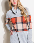 e Luna Plaid Mixed Turtle Neck Top