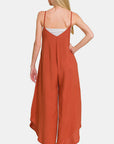 Zenana Spaghetti Strap Wide Leg Overalls with Pockets