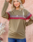 And The Why Ethnic Ribbon Tassel Trim Top