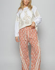 POL Lace Trim Drawstring Checkered Wide Leg Pants