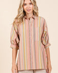 Mittoshop Striped Bubble Sleeve Button Down Shirt