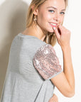 e Luna Solid Jersey Sequin Top