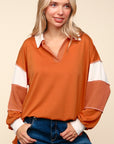 Haptics Color Block Exposed Seam Long Sleeve Top