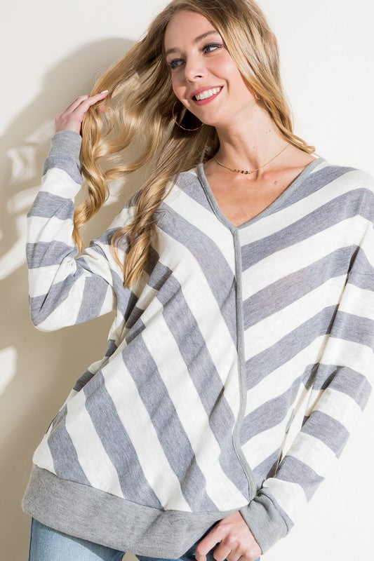 e Luna Hacci Slub Stripe V-Neck Top