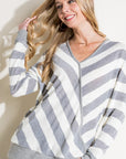 e Luna Hacci Slub Stripe V-Neck Top