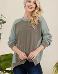 Celeste Full Size High-Low Contrast Round Neck Sweatshirt