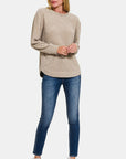 Zenana Chenille Waffle Round Neck Sweater