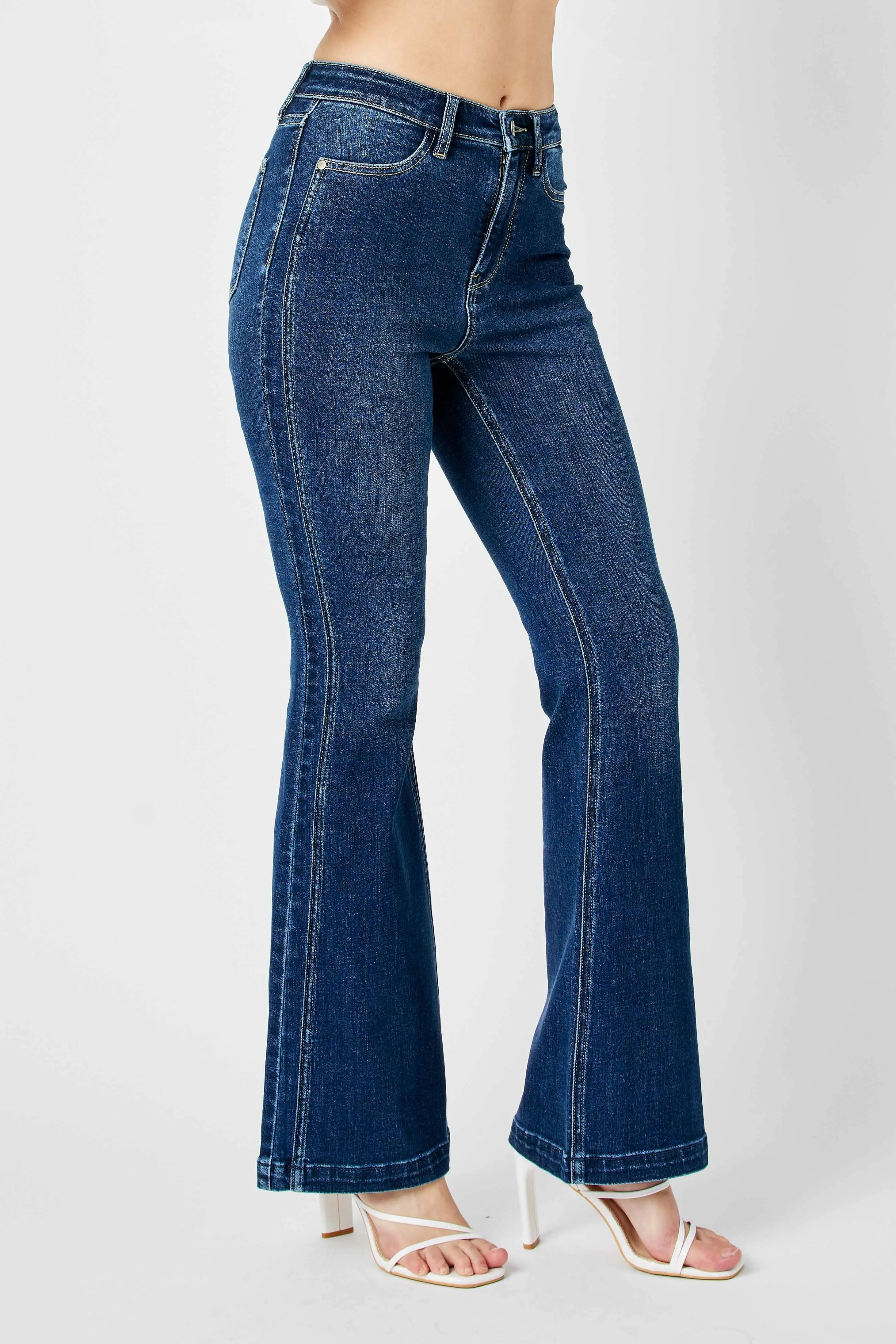 Judy Blue Full Size Hw Angled Side Seam Detail Flare Jeans Plus Size