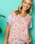 e Luna Dizzy Floral Solid Mix Boxy Top