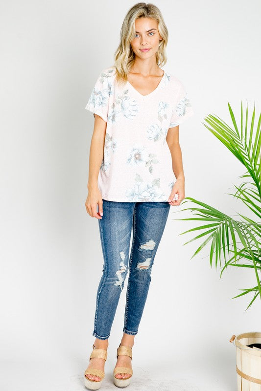 e Luna PLUS Triblend Floral V-Neck Top