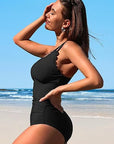 Scalloped V Neck Cut Out Monokini Swimwear