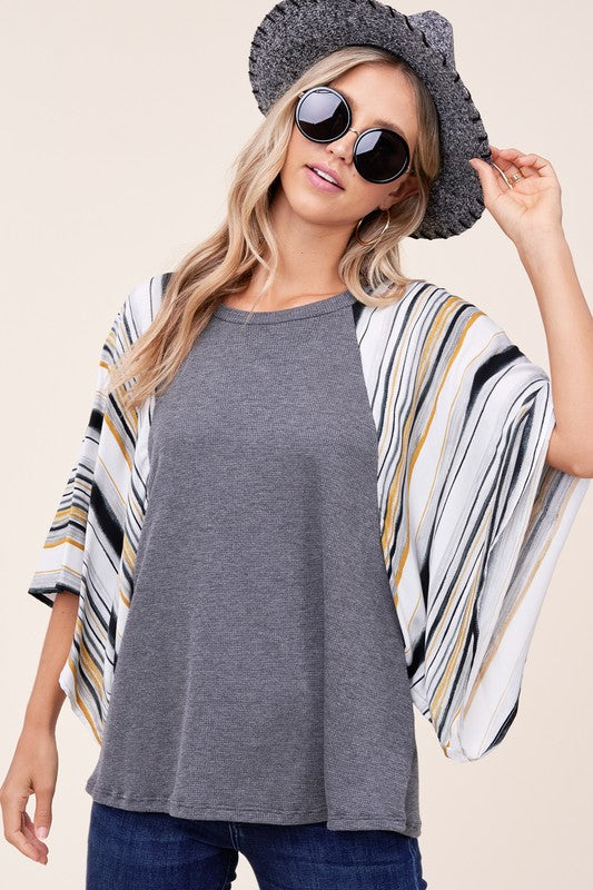 e Luna PLUS Waffle Striped Mix Kimono Top