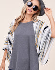 e Luna PLUS Waffle Striped Mix Kimono Top