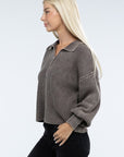 ZENANA Washed Collared Henley Sweater