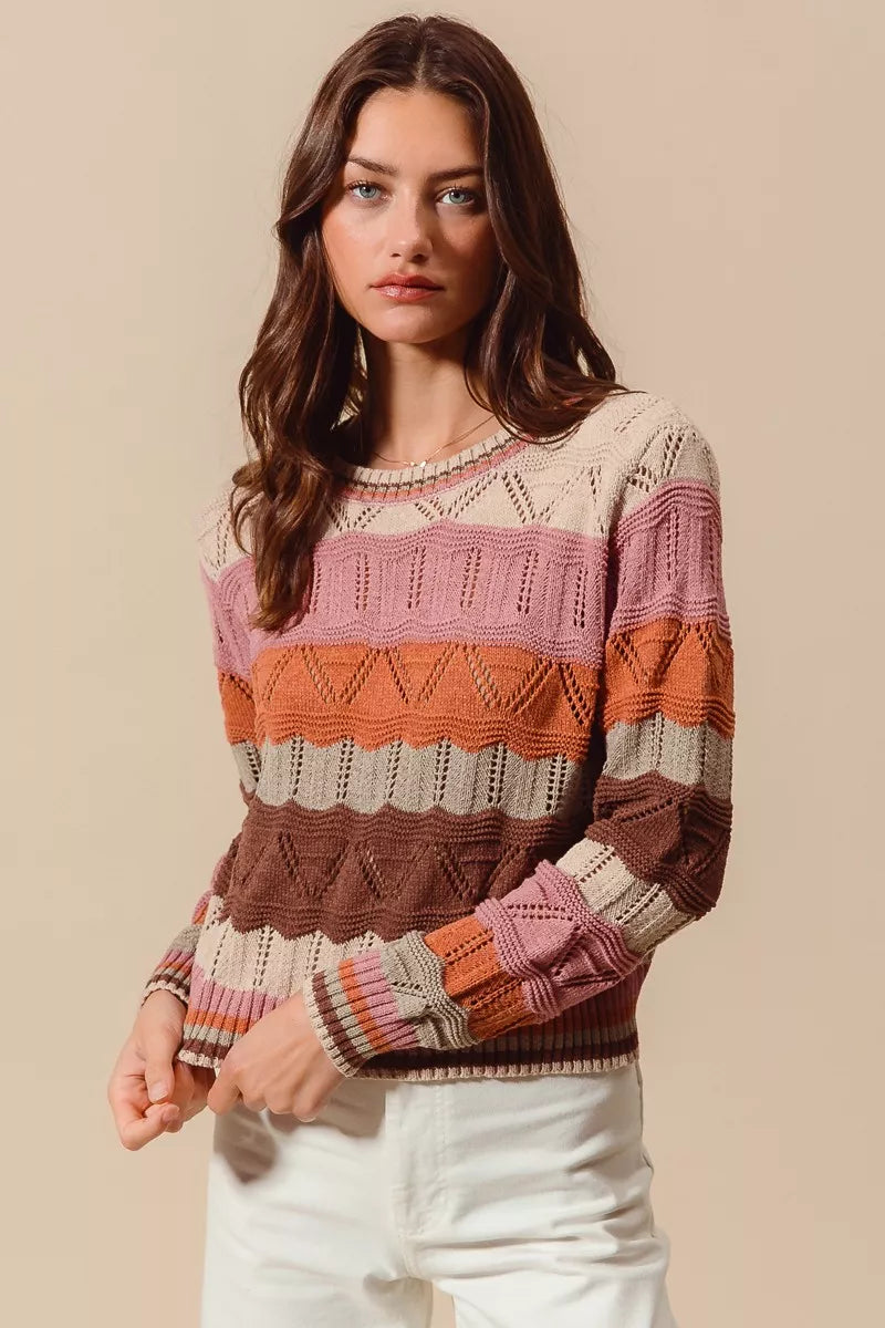 SO ME Multi Color Wavy Stripe Sweater Top