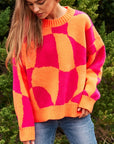 Davi & Dani Multi Geo Checker Pullover Knit Sweater Top