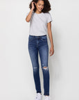 Flying Monkey Mid Rise Ankle Skinny w Distressed Hem Jean - Online Only