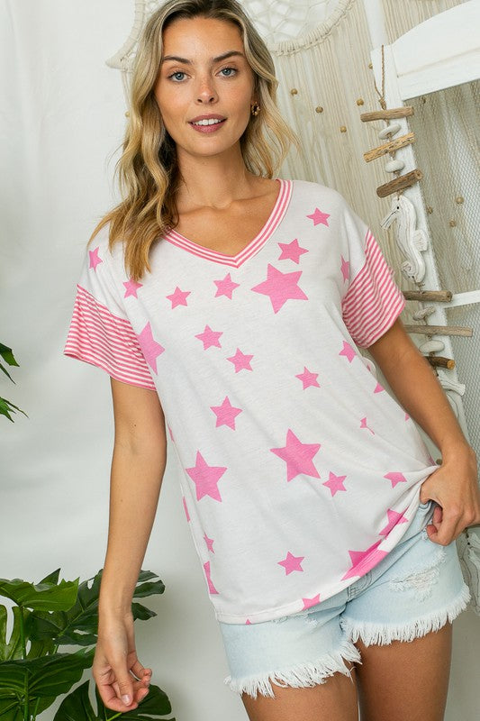 e Luna Star Print Striped Boxy Top