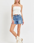 RISEN Front Slit Raw Hem Denim Shorts