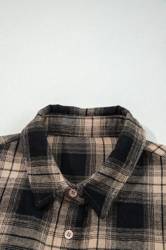 Plaid Double Flap Pocket Brushed Shacket