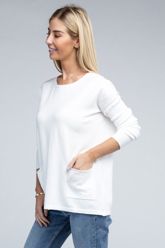 Zenana Viscose Front Pockets Sweater