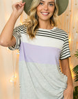 e Luna PLUS Striped Solid Color Blocked Top