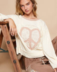 POL Round Neck Long Sleeve Thermal Knit Patch Top