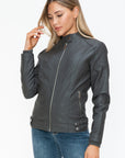 Snobbish Faux Leather Biker Jacket with Side Zip Pockets