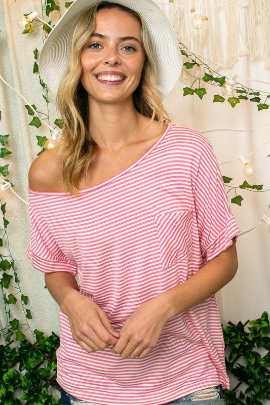 e Luna PLUS Striped Jersey Shoulder Top