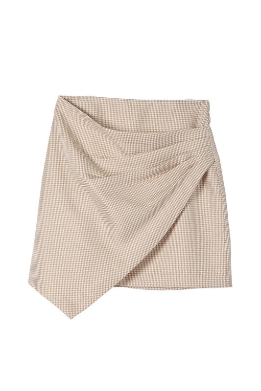 Lilou Houndstooth Shirred Wrap Skirt